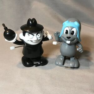 Vintage Cartoon Rocky and Bullwinkle Rocky and Boris Wind-up Walking Figures